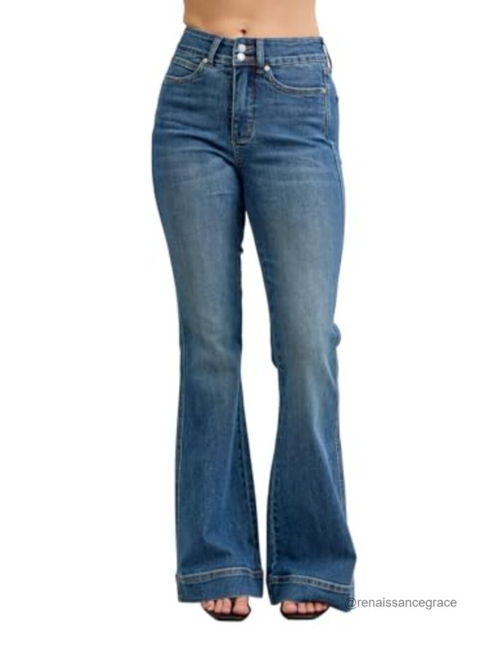 High Waisted Flare Tummy Control Double Button Wide Bootcut Jeans